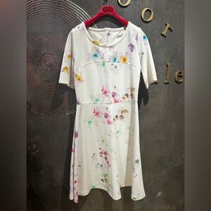 MaxMara INTREND Floral Print a-line White mini Dress size 12 NWOT